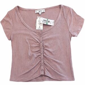 NWT Hippie Rose Mauve Ribbed Ruched Button Front Top Size Large JR